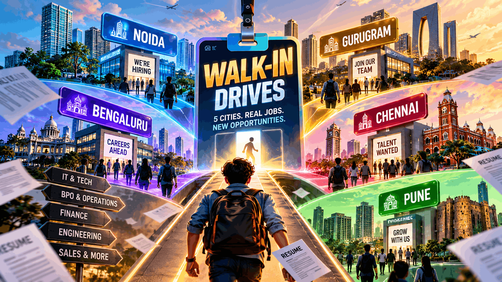 Walk-In Hiring Is Back: The 5-City Job Map for Noida, Gurugram, Bengaluru, Chennai & Pune