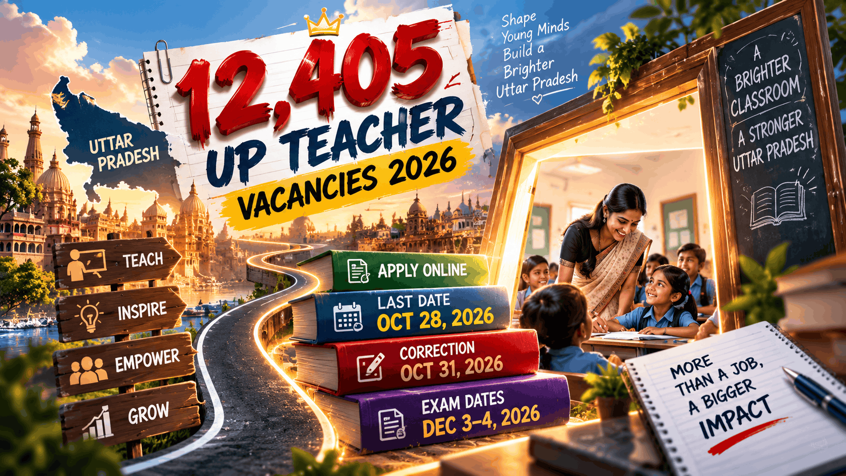 UP Teacher Recruitment 2026: 12,405 Vacancies, Last Date Extended to October 28