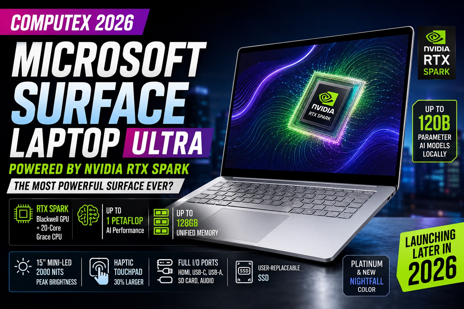 Computex 2026: Microsoft Surface Laptop Ultra unveiled with RTX Spark chip, up to 128GB unified memory