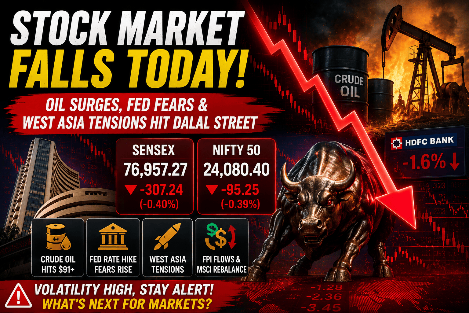 Stock Market Today: Sensex and Nifty Fall as Oil, Fed Fears and West Asia Tensions Hit Dalal Street